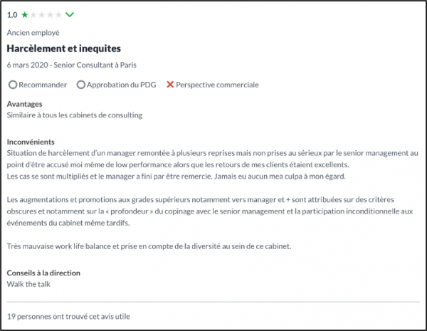 Avis négatif sur Glassdoor