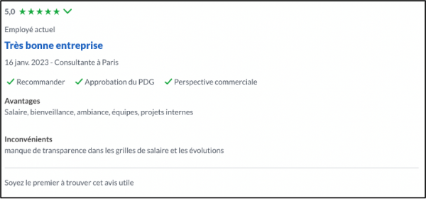 Avis positif sur Glassdoor